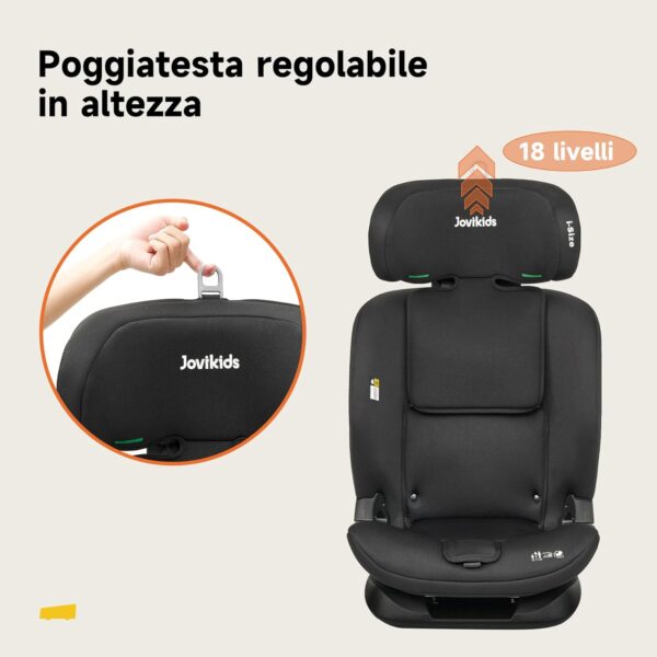 Jovikids i-Size Seggiolino Auto, 76-150cm da circa 15 mesi a 12 anni Seggiolino Isofix e Top Tether, Groupe 1/2/3 ECE R129, Reclinabile 5 posizioni