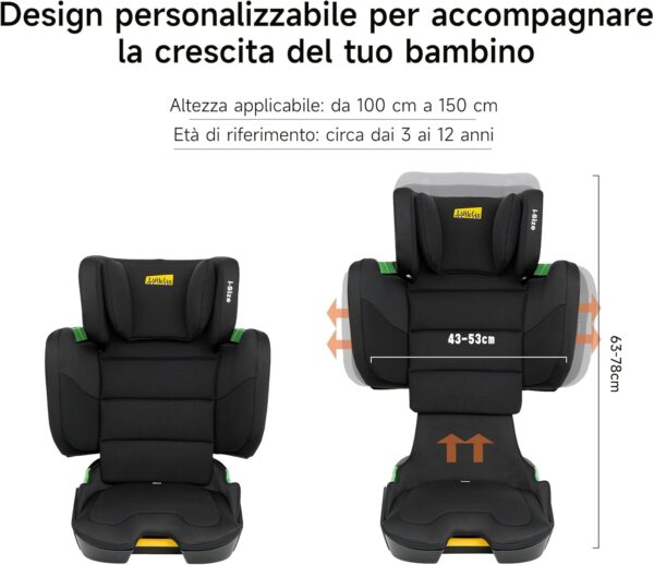 Jovikids i-Size Seggiolino Auto ISOFIX, Pieghevole Alzatina Auto per Bambini ECE R129, circa 3-12 anni/100-150cm, Altezza e larghezza regolabili