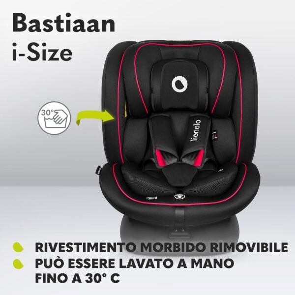 Lionelo Bastiaan i-Size Seggiolino Auto Evolutivo 4-in-1 per bambini 0-12 Anni (40-150 cm) ISOFIX, 21 Regolazioni, Girevole 360° Protezione Laterale, Nero Rosso