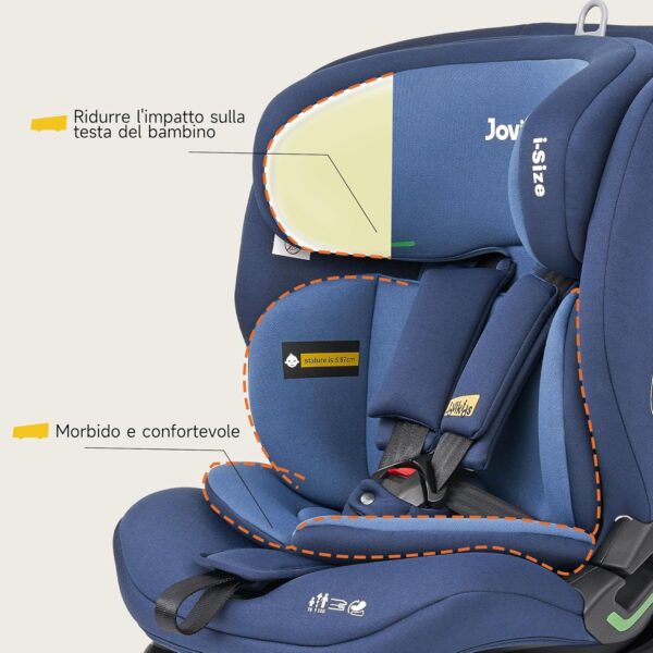 Jovikids i-Size Seggiolino Auto, 76-150cm da circa 15 mesi a 12 anni Seggiolino Isofix e Top Tether, Groupe 1/2/3 ECE R129, Reclinabile 5 posizioni