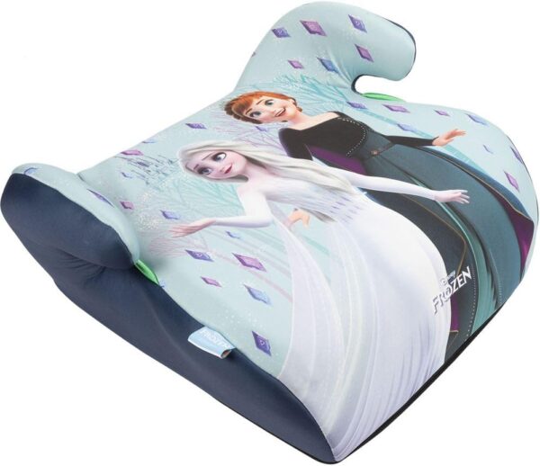 Disney Frozen Seggiolino alzatina auto i-Size ECE R129. Alzabimbo per la sicurezza dei bambini con altezza da 125 a 150 cm. Rialzo con grafiche di Elsa e Anna, seduta per bimbi su fondo azzurro.