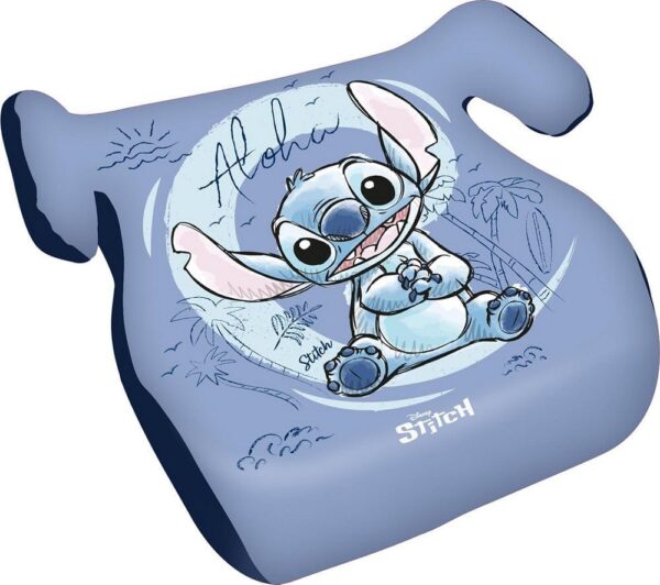 Disney Stitch Seggiolino alzatina auto i-Size ECE R129/03. Alzabimbo per la sicurezza dei bambini con altezza da 126 a 150 cm. Rialzo con grafiche di Stitch, seduta per bimbi su fondo azzurro.