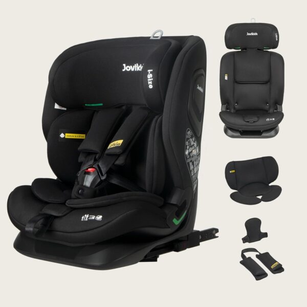 Jovikids i-Size Seggiolino Auto, 76-150cm da circa 15 mesi a 12 anni Seggiolino Isofix e Top Tether, Groupe 1/2/3 ECE R129, Reclinabile 5 posizioni