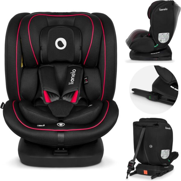 Lionelo Bastiaan i-Size Seggiolino Auto Evolutivo 4-in-1 per bambini 0-12 Anni (40-150 cm) ISOFIX, 21 Regolazioni, Girevole 360° Protezione Laterale, Nero Rosso