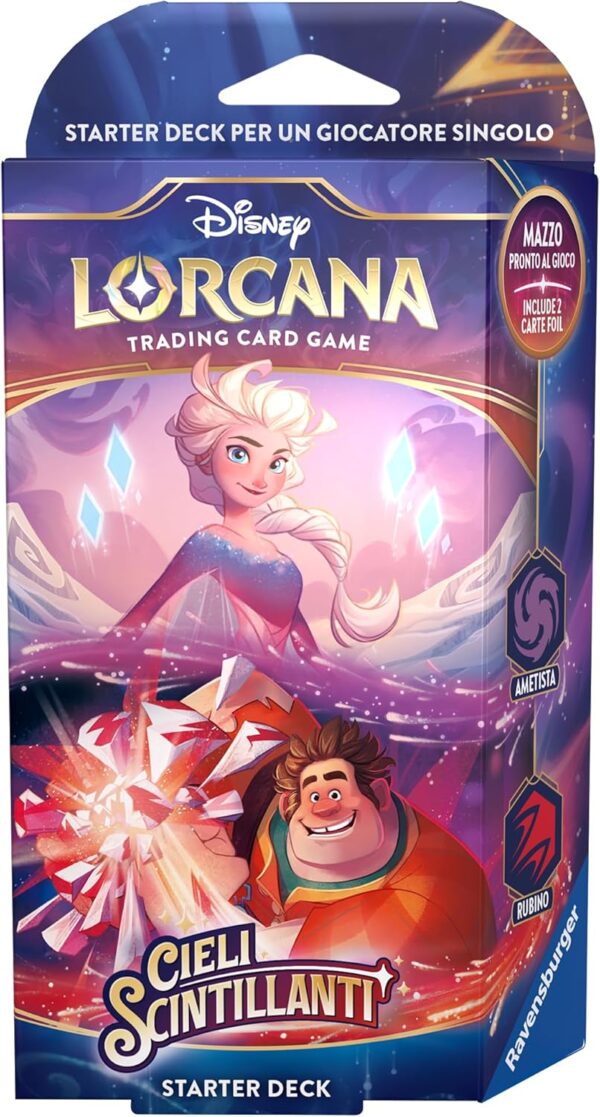 Ravensburger - Disney Lorcana TCG: Cieli Scintillanti, Starter Deck Ametista & Rubino 60 Carte, Carte da Gioco Collezionabili, Gioco Adulti e Bambini, Idea Regalo 8+ Anni, Edizione in Italiano