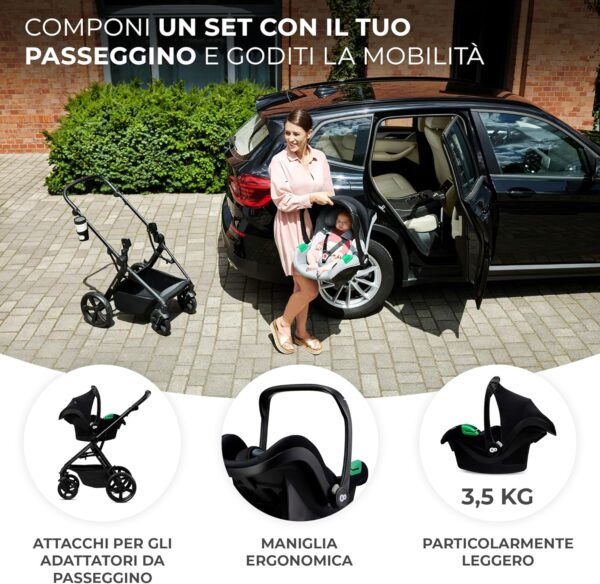 Kinderkraft MINK PRO i-Size - Ovetto, 40-75 cm, per nascita, gruppo 0+, poggiatesta regolabile, inserto per i più piccoli, colore: Nero