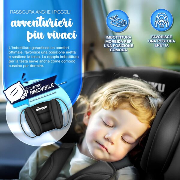 KIDUKU Seggiolino auto, cresce con il bambino, sedile, universale, approvato con la normativa ECE R129/03, 9-36 kg (1-12 anni), gruppo 1+2+3 (Noir)