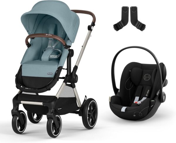 CYBEX Gold EOS Lux Carrozzina 2 in 1, dalla nascita fino a 22 kg (circa 4 anni), Sky Blue, inclusivo EOS Adapter e CYBEX Cloud G i-Size, Moon Black