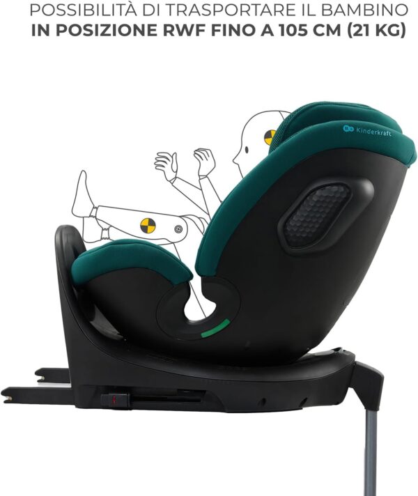 Kinderkraft XRIDER2 Seggiolino auto 0-21 kg, I-SIZE 40-150 cm, Seggiolino 360 girevole, con Isofix Base, Reclinabile Posizione sdraiata, FWF, RWF, reclining, Verde - Image 6