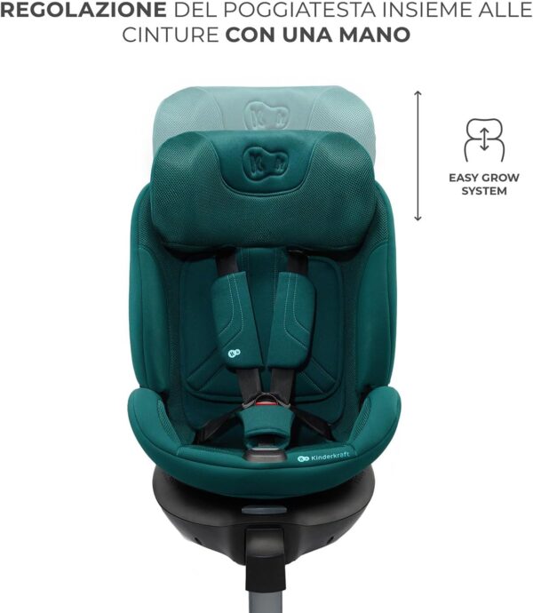 Kinderkraft XRIDER2 Seggiolino auto 0-21 kg, I-SIZE 40-150 cm, Seggiolino 360 girevole, con Isofix Base, Reclinabile Posizione sdraiata, FWF, RWF, reclining, Verde - Image 8