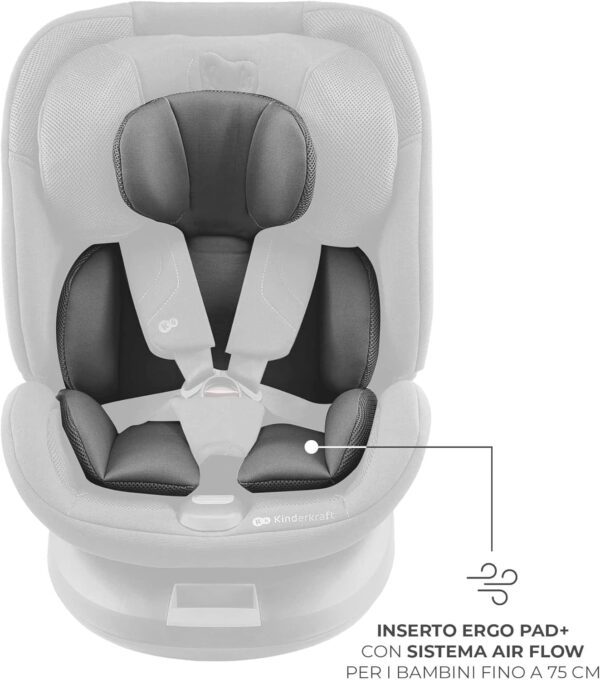 Kinderkraft XPEDITION3 I-SIZE 40-150 cm, Seggiolino auto 0-36 kg, 360 girevole, Isofix Base, Reclinabile Posizione sdraiata, Poggiatesta regolabile, Gruppo 0 1 2 3, SPS+, H-GUARD+, Grigio - Image 10