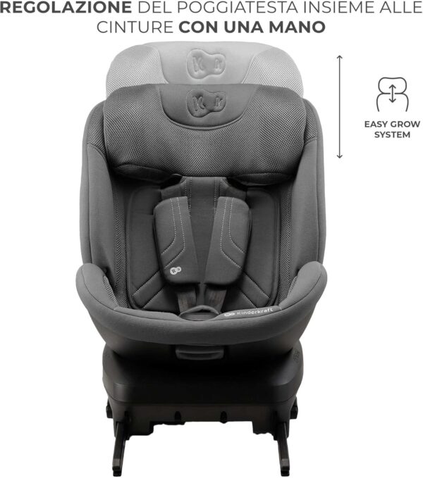 Kinderkraft XPEDITION3 I-SIZE 40-150 cm, Seggiolino auto 0-36 kg, 360 girevole, Isofix Base, Reclinabile Posizione sdraiata, Poggiatesta regolabile, Gruppo 0 1 2 3, SPS+, H-GUARD+, Grigio - Image 11