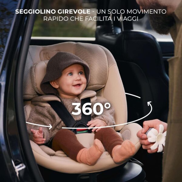 Kinderkraft XPEDITION3 I-SIZE 40-150 cm, Seggiolino auto 0-36 kg, 360 girevole, Isofix Base, Reclinabile Posizione sdraiata, Poggiatesta regolabile, Gruppo 0 1 2 3, SPS+, H-GUARD+, Beige - Image 4