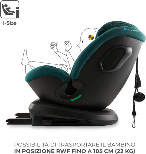 Kinderkraft XPEDITION3 I-SIZE 40-150 cm, Seggiolino auto 0-36 kg, 360 girevole, Isofix Base, Reclinabile Posizione sdraiata, Poggiatesta regolabile, Gruppo 0 1 2 3, SPS+, H-GUARD+, Verde - Image 3