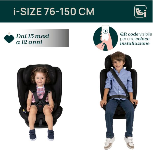 Seggiolino Auto Mokita I-Size, con sistema Isofix, per bambini di altezza compresa tra 76 e 150 cm, utilizzabile a partire dai 15 mesi, Riduttore incluso, Grigio - Image 3