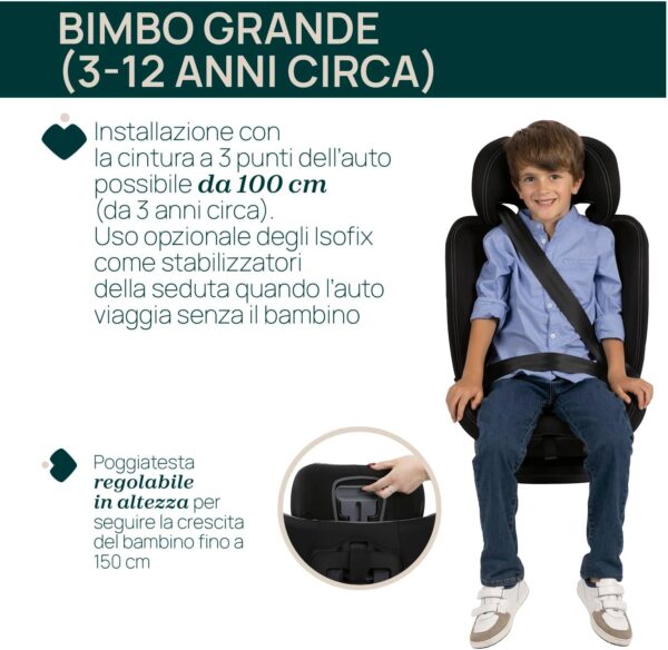 Seggiolino Auto Mokita I-Size, con sistema Isofix, per bambini di altezza compresa tra 76 e 150 cm, utilizzabile a partire dai 15 mesi, Riduttore incluso, Grigio - Image 7