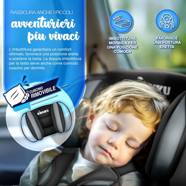 KIDUKU Seggiolino auto con coprisedile, cresce con il bambino, sedile, universale, approvato con la normativa ECE R129/03, 9-36 kg (1-12 anni), gruppo 1+2+3 (Nero-Grigio) - Image 3