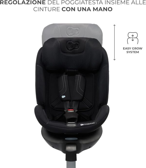 Kinderkraft XRIDER2 Seggiolino auto 0-21 kg, I-SIZE 40-150 cm, Seggiolino 360 girevole, con Isofix Base, Reclinabile Posizione sdraiata, FWF, RWF, reclining, Nero - Image 11