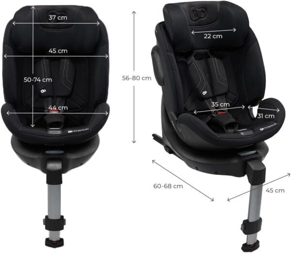 Kinderkraft XRIDER2 Seggiolino auto 0-21 kg, I-SIZE 40-150 cm, Seggiolino 360 girevole, con Isofix Base, Reclinabile Posizione sdraiata, FWF, RWF, reclining, Nero - Image 15