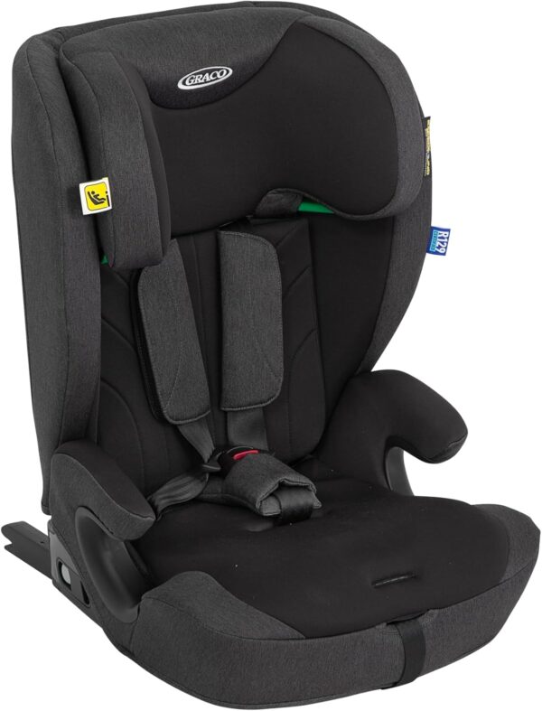 Graco - Energi i-Size R129 Seggiolino auto 2-in-1 Rialzo con schienale con ISOFIX e Top Tether, da 76 a 150cm (15 mesi fino a circa 12 anni), colore Nero (Midnight)