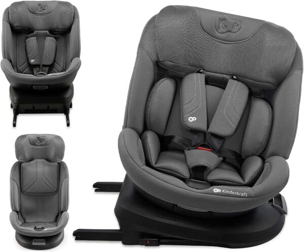 Kinderkraft XPEDITION3 I-SIZE 40-150 cm, Seggiolino auto 0-36 kg, 360 girevole, Isofix Base, Reclinabile Posizione sdraiata, Poggiatesta regolabile, Gruppo 0 1 2 3, SPS+, H-GUARD+, Grigio