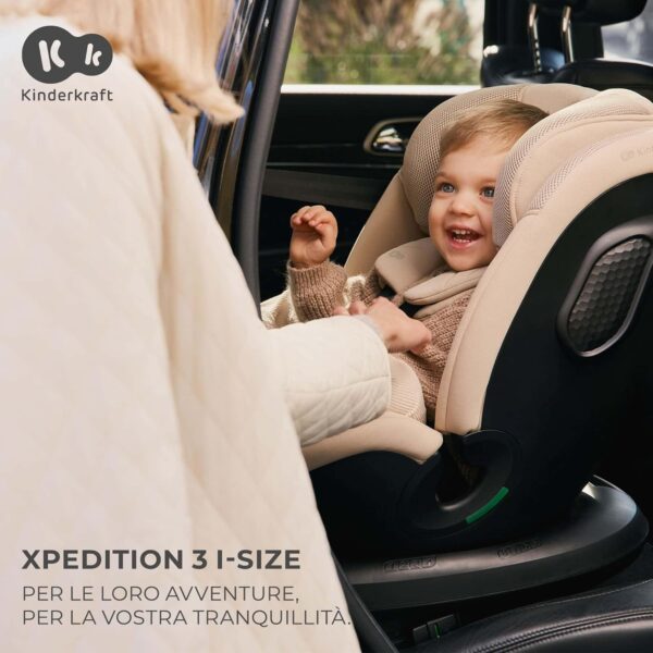 Kinderkraft XPEDITION3 I-SIZE 40-150 cm, Seggiolino auto 0-36 kg, 360 girevole, Isofix Base, Reclinabile Posizione sdraiata, Poggiatesta regolabile, Gruppo 0 1 2 3, SPS+, H-GUARD+, Beige - Image 2