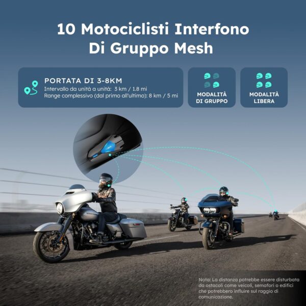 ASMAX Z1 Interfono Moto, Comunicazione Bluetooth con Controllo Vocale, Interfono Mesh per 10 Piloti, Ricarica Rapida in 42 min/Universale/Cancellazione del Rumore/IP67 Impermeabile - immagine 2