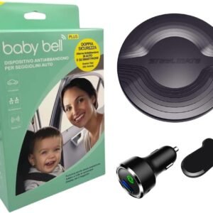 BABY BELL PLUS EDIZIONE 2025, Dispositivo antiabbandono auto, Anti abbandono seggiolino auto, Universale, con batterie nuove a lunga durata, Nuovo modello massima sicurezza