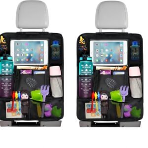 Gigmeta Organizzatore per auto per bambini, 2 pezzi di immagazzinaggio per interni con tasca per iPad 10", 10 tasche per schienale per auto, protezione del sedile, nero
