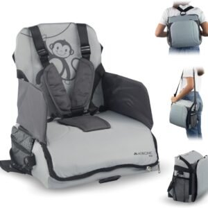 Mobiclinic® kids, Seggiolino portatile bambini, Seggiolone da viaggio, Monkey, 6 a 36 mesi, Fino 15kg, Pieghevole, Imbracatura regolabile 5 punti, Con portaoggetti, Grigio