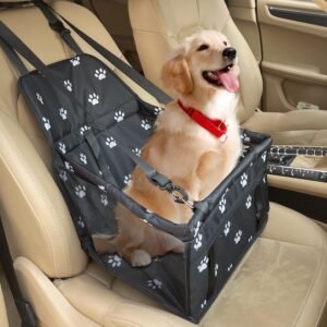 Newaner Seggiolino Auto per Cane 40×34×25cm, Con Cintura di Sicurezza e Tubo di Supporto - Trasportino Pieghevole e Borsa per Cani