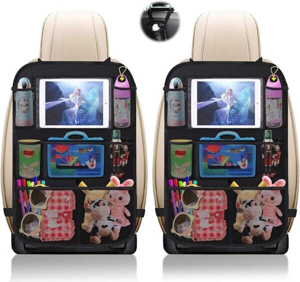 UIHOL Organizer Sedile Auto Bambini, 2 Pcs Protezione Proteggi Sedile Posteriore con Multi-Tasca Portaoggetti (9 Pocket), Impermeabile Organizzatore Auto con Supporto Trasparente per 10” ipad Tablet