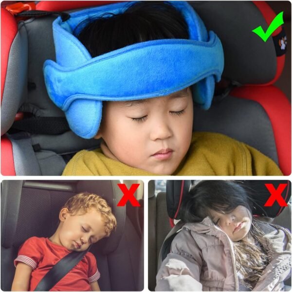 1 poggiatesta per bambino, cintura di aiuto per dormire, poggiatesta regolabile per seggiolino di sicurezza per bambini, cuscino di sicurezza morbido e confortevole per bambino adulto blu - immagine 3