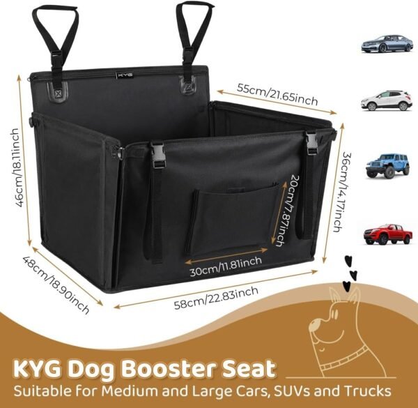 KYG Seggiolino auto per cani, extra stabile, impermeabile, antiscivolo, resistente ai graffi, con 4 cinghie di fissaggio per il sedile posteriore, sedile per cani rinforzato (58 x 55 x 36 cm) - immagine 3