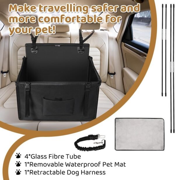 KYG Seggiolino auto per cani, extra stabile, impermeabile, antiscivolo, resistente ai graffi, con 4 cinghie di fissaggio per il sedile posteriore, sedile per cani rinforzato (58 x 55 x 36 cm) - immagine 4