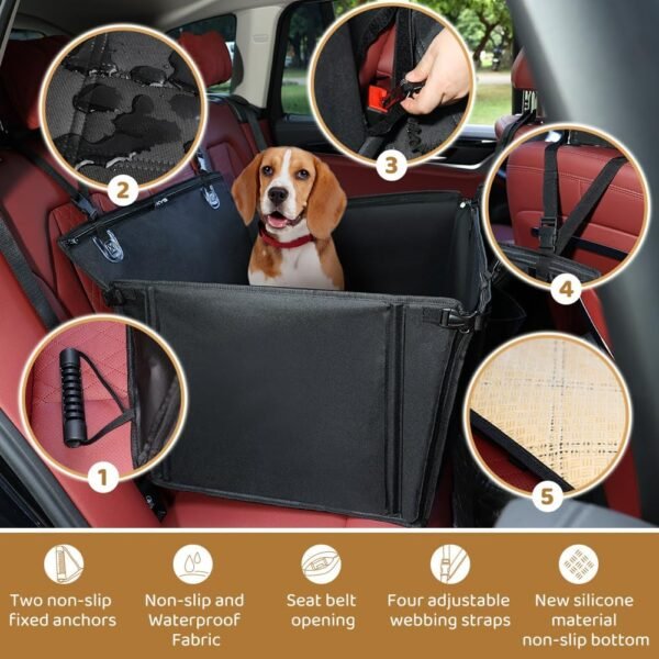 KYG Seggiolino auto per cani, extra stabile, impermeabile, antiscivolo, resistente ai graffi, con 4 cinghie di fissaggio per il sedile posteriore, sedile per cani rinforzato (58 x 55 x 36 cm) - immagine 5