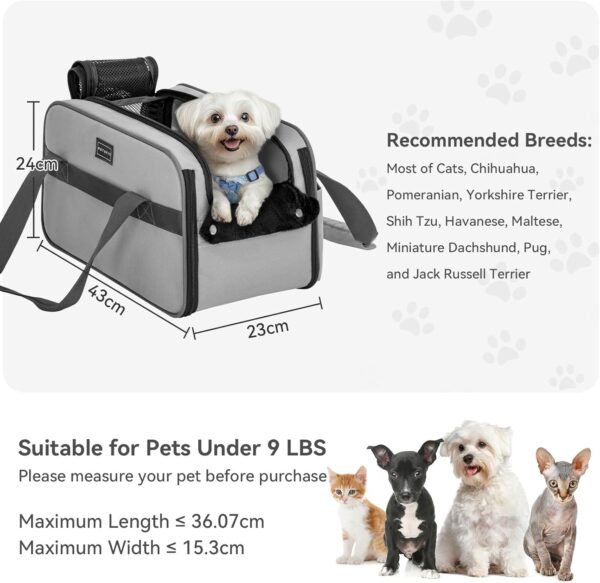Petsfit Seggiolino Cane Auto, Seggiolino Auto per Cani Multifunzionale per Consolle Centrale, Borsa da volo per Cani di Piccola taglia e gatti, Trasporto sicuro in auto, aereo e treno(Fino 5kg) - immagine 4