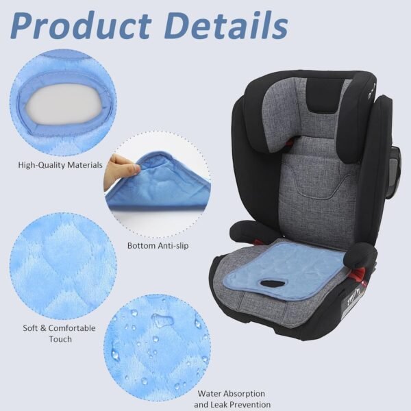 3 protezioni per sedili auto per bambini, impermeabili, protezione universale per seggiolino auto per bambini (grigio, nero, blu) - immagine 4