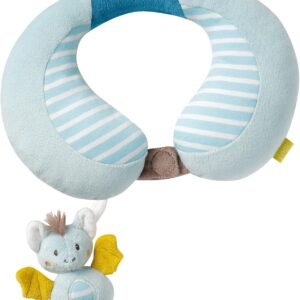 Fehn Cuscino per collo di pipistrello Fehn, poggiatesta ergonomico con simpatico animale sonaglio, auto, carrozzina e seggiolino, neonati bambini da 6+ mesi