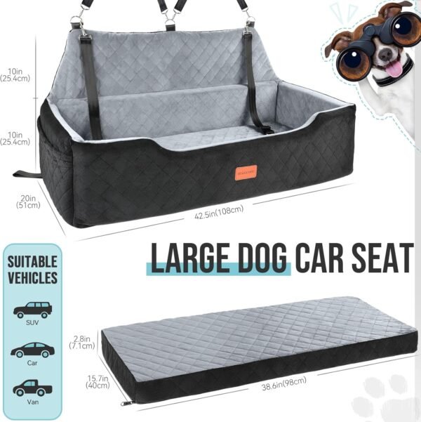 HEGGCOOE Seggiolino auto per cani di taglia grande per 2 cani di taglia media sotto i 45,4 kg, letto per cani lavabile, rialzo staccabile con tasca portaoggetti e guinzagli per sedile posteriore - immagine 2