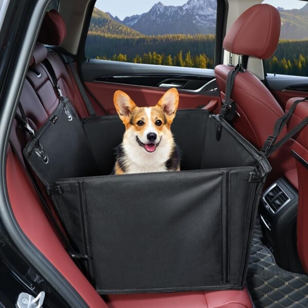 KYG Seggiolino auto per cani, extra stabile, impermeabile, antiscivolo, resistente ai graffi, con 4 cinghie di fissaggio per il sedile posteriore, sedile per cani rinforzato (58 x 55 x 36 cm) - immagine 2