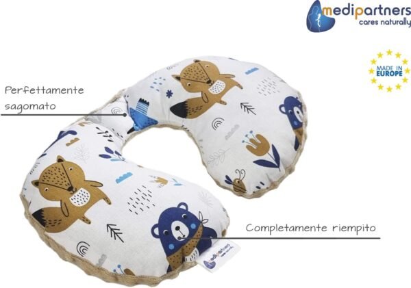Medi Partners Cuscini da Viaggio Bambini Cuscino per Collo Seggiolino Auto - 100% Cotone Minky Bambino Poggiatesta Cervicale Testa Neonato Aereo Pillow (Boho con Minky beige) - immagine 2