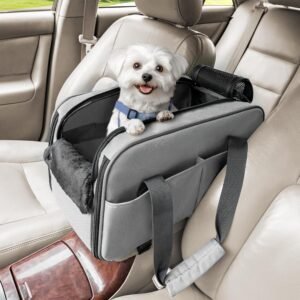 Petsfit Seggiolino Cane Auto, Seggiolino Auto per Cani Multifunzionale per Consolle Centrale, Borsa da volo per Cani di Piccola taglia e gatti, Trasporto sicuro in auto, aereo e treno(Fino 5kg)
