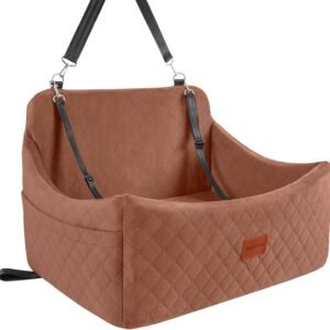Wooaidagg Seggiolino auto per cani fino a 25 kg, facile da installare, tessuto super morbido e imbottitura in memory foam, completamente rimovibile e lavabile (marrone, grande)